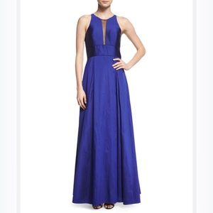 Aidan Mattox Blue Halter Neck Pleated Organza A-line Full-Length Gown, size 4